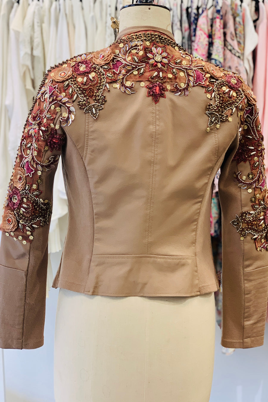 Gloria Camel Leather Embellished Jacket - sz8