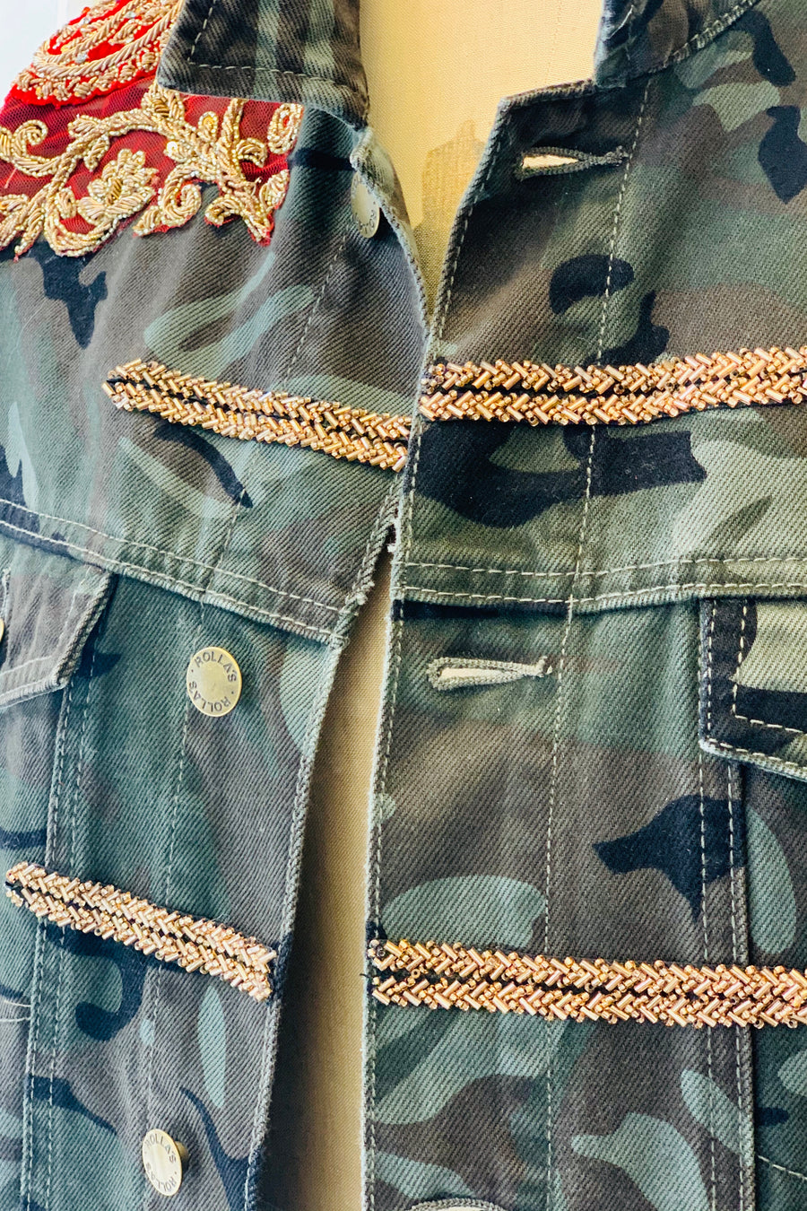Camo Denim Military Jacket - Size Medium