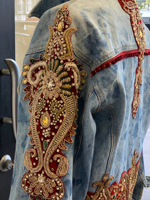 India Queen Upcycled Denim Jacket - Large